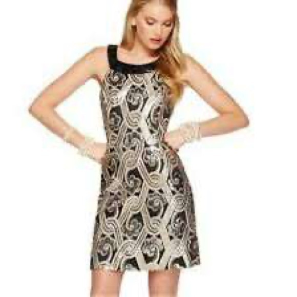 Lilly Pulitzer Gold and Black Halter Sheath Mini Dress Size 8 - Picture 1 of 16